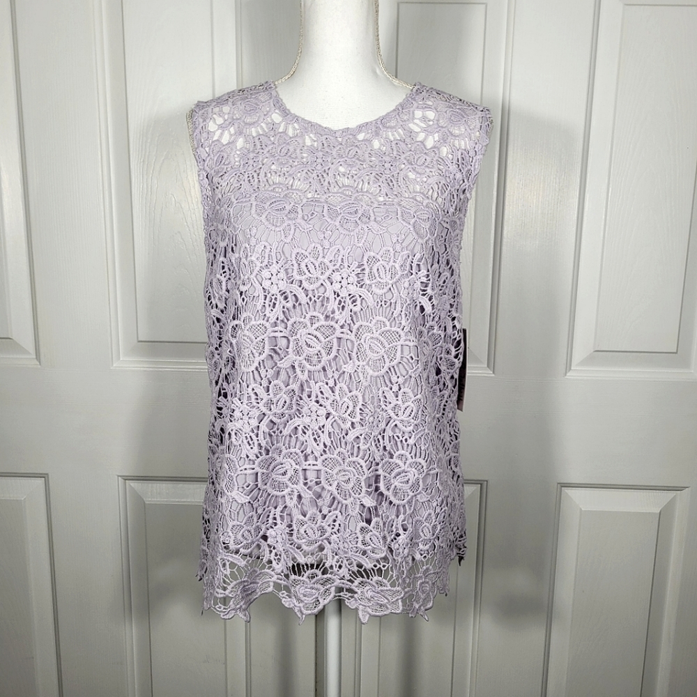NWT Nanette Lapore Lace Sleeveless Top in Lavender Purple Zipper in Back